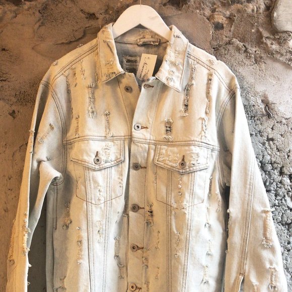 Distressed Denim Jacket Size Small - Picture 2 of 8